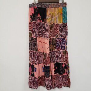 Ana‎ & Kate Womens Artsy Patchwork Maxi Skirt Size L Pink Festival Hippie Boho